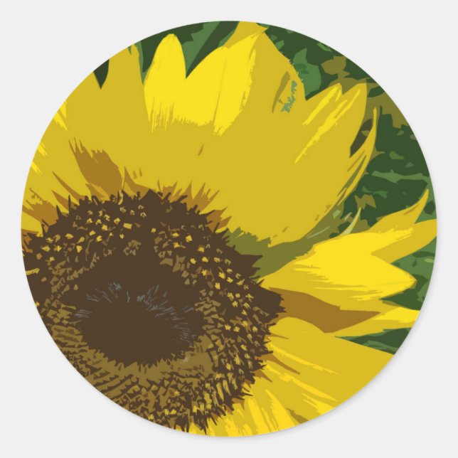 Sunflower Beautiful Artistc Bright Yellow Flower Classic Round Sticker (Front)