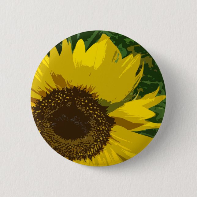 Sunflower Beautiful Bright Yellow Artistic Flower Button (Front)