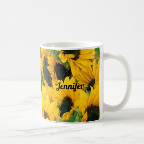 Sunflower Beautiful Photo Flower Field Monogram Coffee Mug