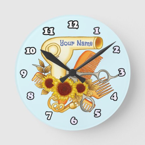 Sunflower Beauty Parlor  custom name Round Clock