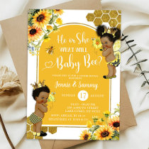 Sunflower Bee Afro Girl Gender Reveal Invitation