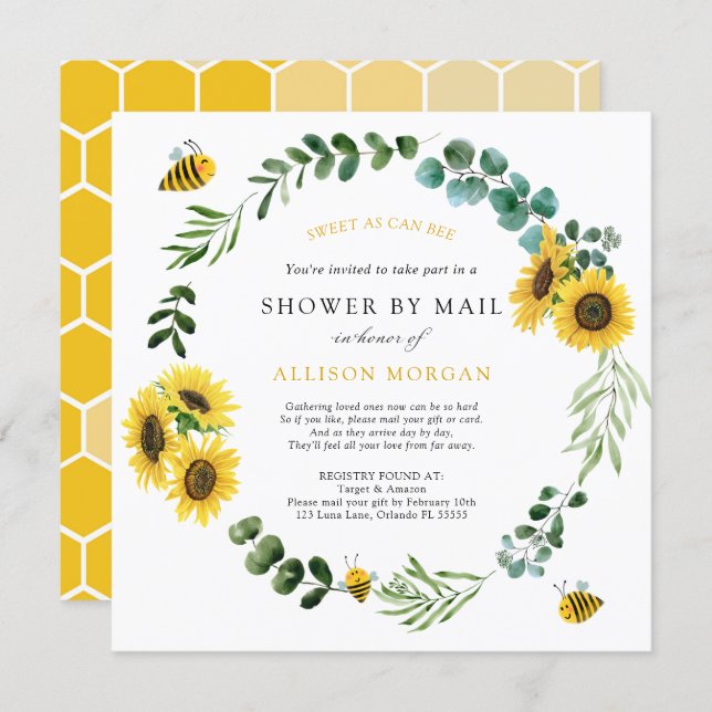 Sunflower Bee Baby Shower by Mail Invitation (Front/Back)