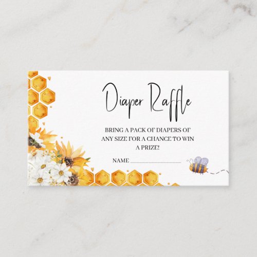 Sunflower Bee Baby Shower Diaper Raffle Enclosure Card