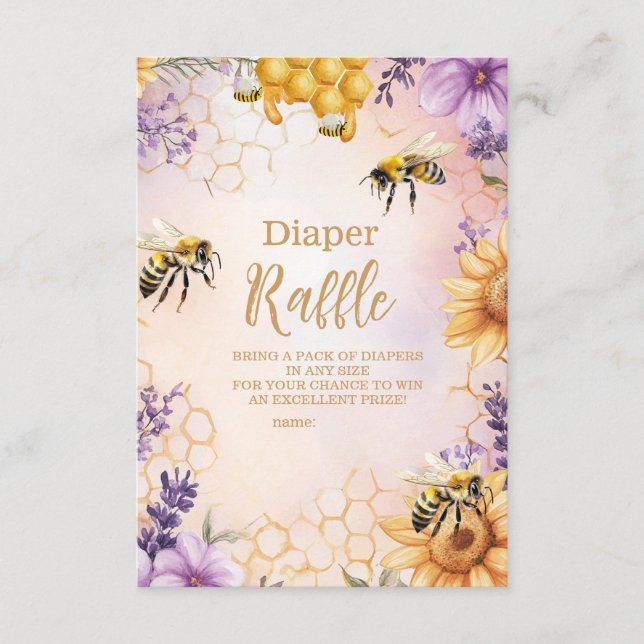 Sunflower Bee Baby Shower Diapper Raffle Enclosure Card (Front)