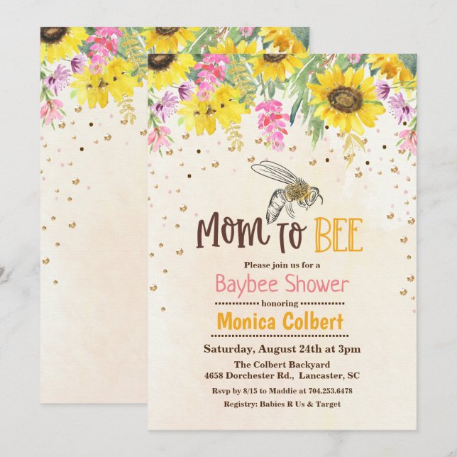 Sunflower Bee Baby Shower Invitation (Front/Back)
