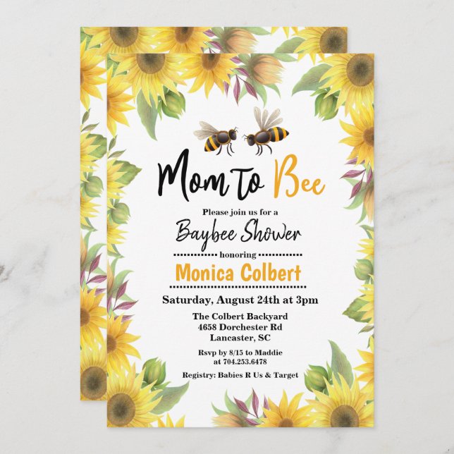Sunflower Bee Baby Shower Invitation (Front/Back)
