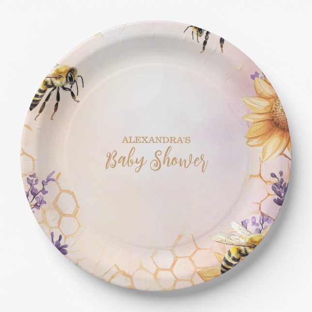 Sunflower Bee Baby Shower Mommy To Bee Baby Shower Paper Plates (Front)