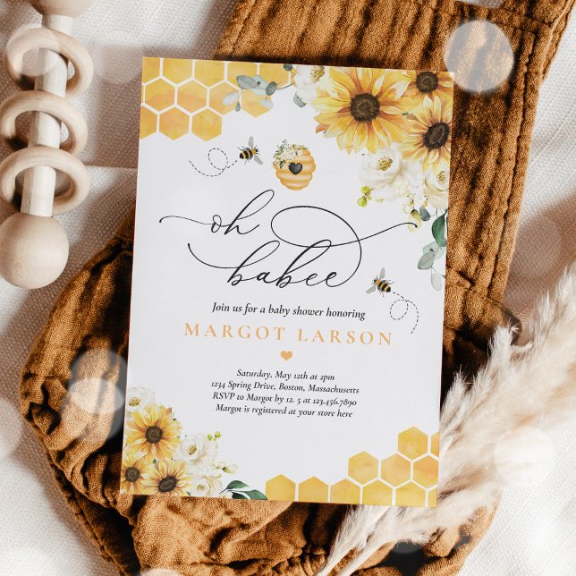 Sunflower Bee Baby Shower Oh Babee Baby Shower Invitation (Creator Uploaded)