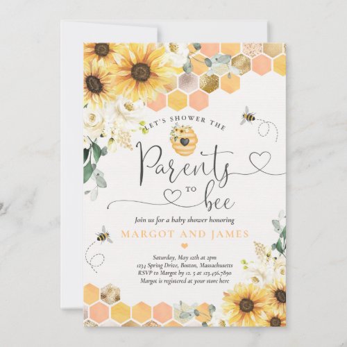 Sunflower Bee Baby Shower Parents To Bee Invitation