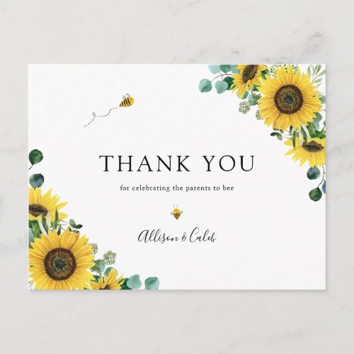 Sunflower Bee Baby Shower Thank You Postcard