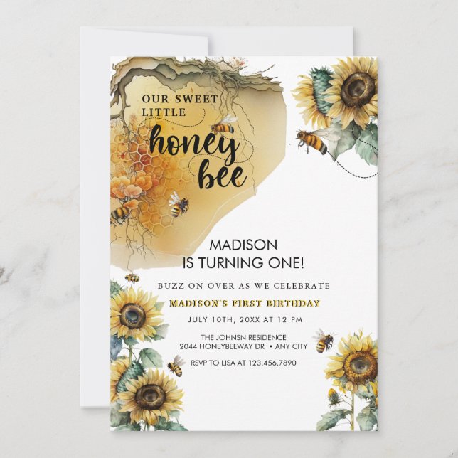 Sunflower Bee | Bee-Day | Any Age Birthday Invitation (Front)
