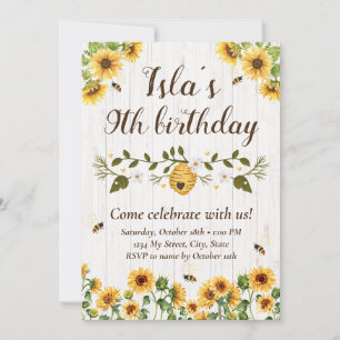 Sunflower & Bee Birthday Invitation