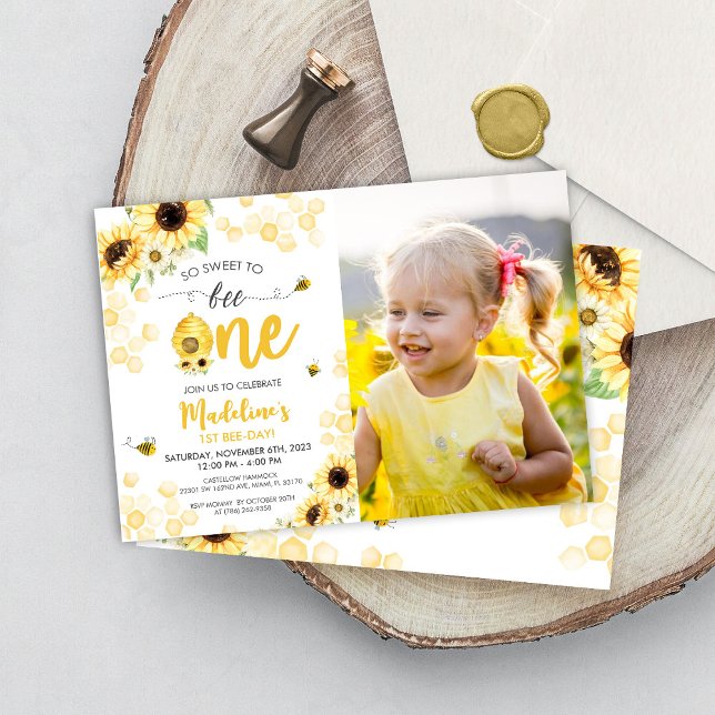 Sunflower Bee Birthday Invitation Honey Sweet One (Creator Uploaded)
