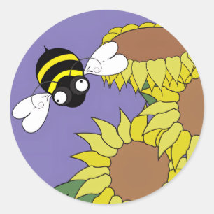 Sunflower Bee Classic Round Sticker