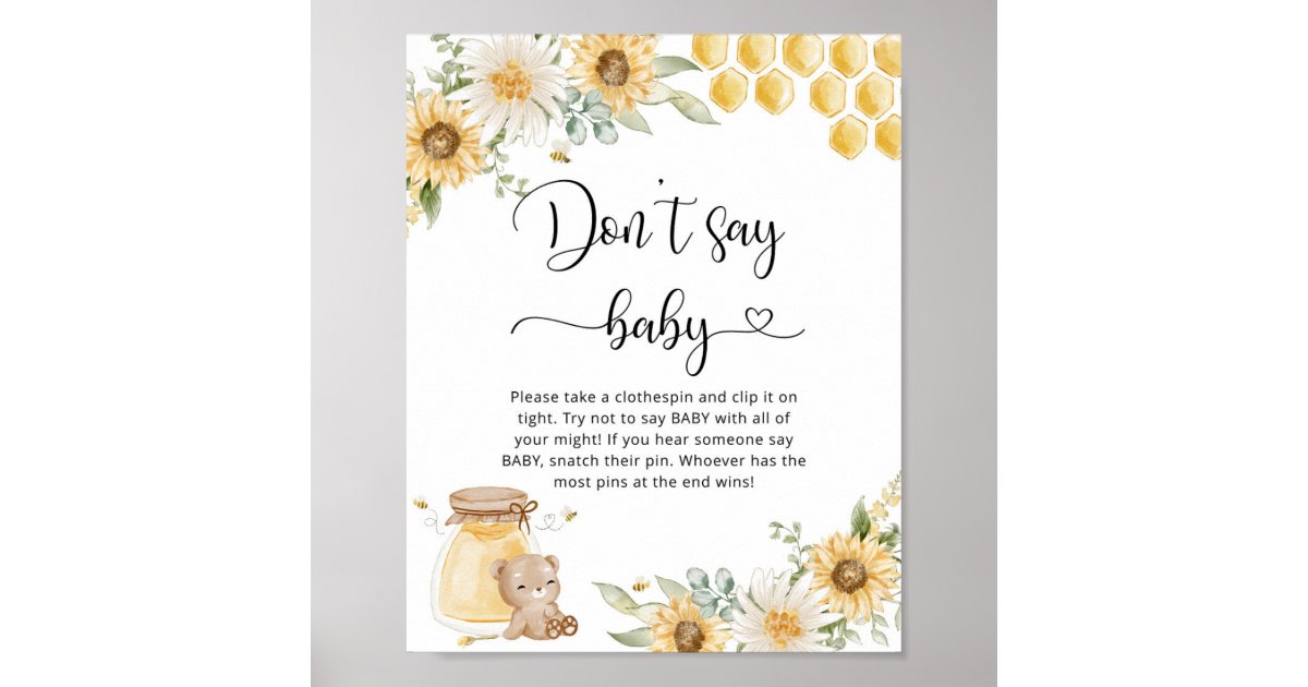 Sunflower bee don t say baby gaby shower game poster zazzle