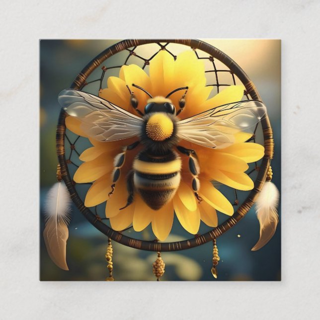 Sunflower Bee Dreamcatcher, Square Business Card (Front)