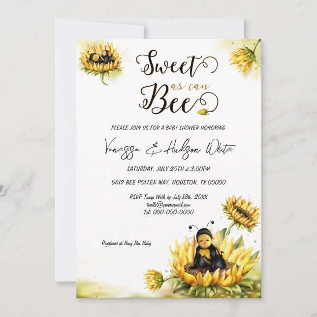 Sunflower Bee Floral Baby Shower Invitation (Front)