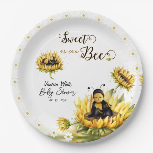 Sunflower Bee Floral Baby Shower Paper Plates