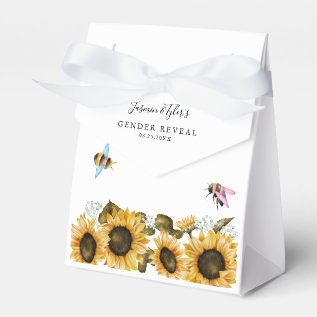 Sunflower Bee Gender Reveal Party Favor Box (Front Side)