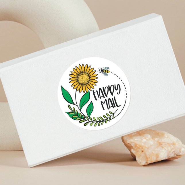 Sunflower Bee Happy Mail Small Business Sticker (Creator Uploaded)