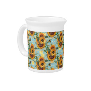 Sunflower Bee Hive Honeycomb Golden Beverage Pitcher