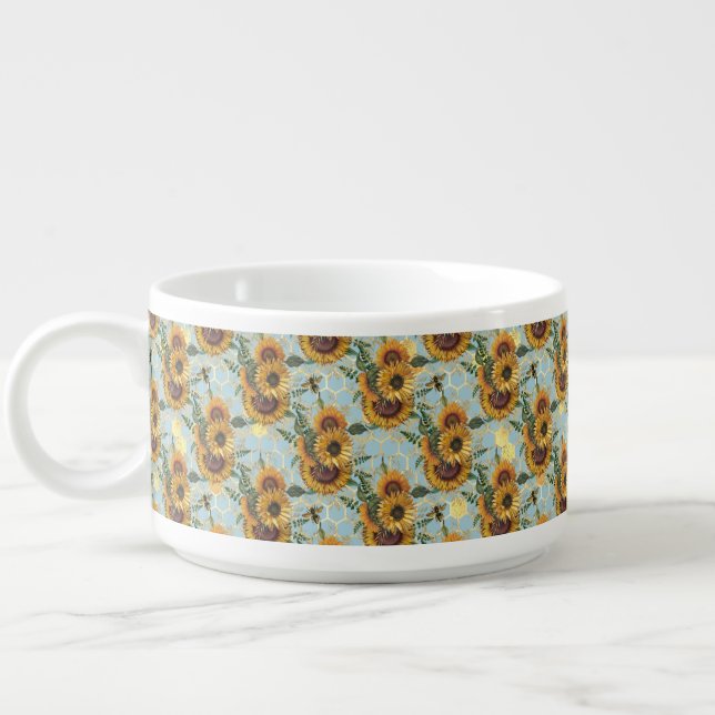 Sunflower Bee Hive Honeycomb Golden  Bowl (Right)