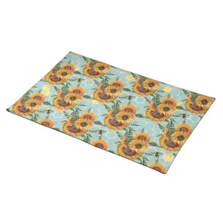 Sunflower Bee Hive Honeycomb Golden Cloth Placemat