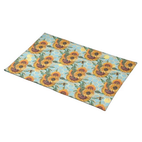 Sunflower Bee Hive Honeycomb Golden  Cloth Placemat