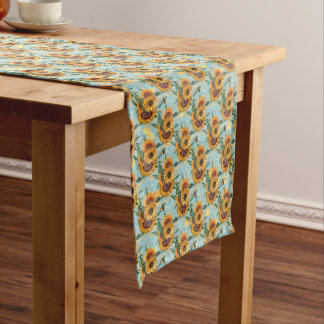 Sunflower Bee Hive Honeycomb Golden Long Table Runner