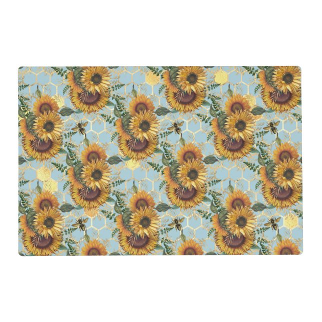 Sunflower Bee Hive Honeycomb Golden Placemat (Front)