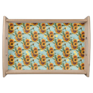 Sunflower Bee Hive Honeycomb Golden Serving Tray