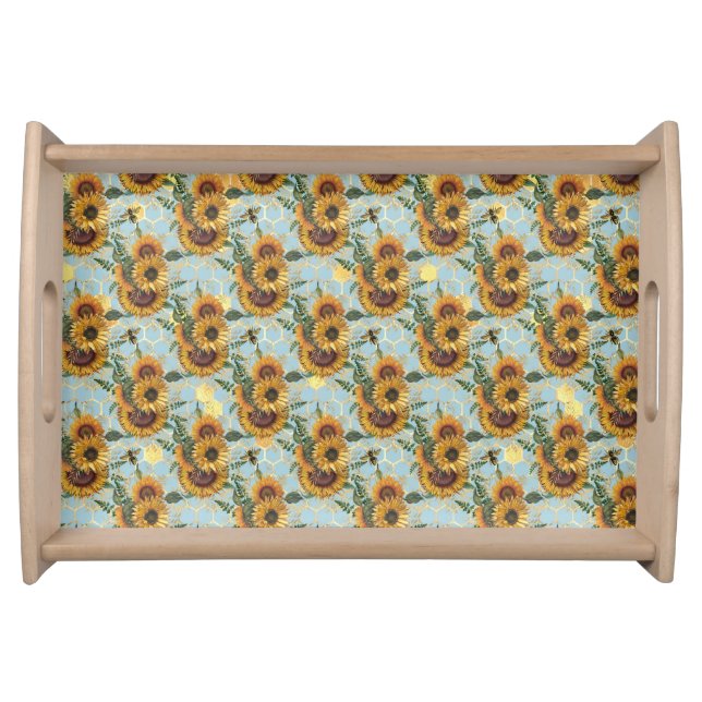 Sunflower Bee Hive Honeycomb Golden Serving Tray (Front)
