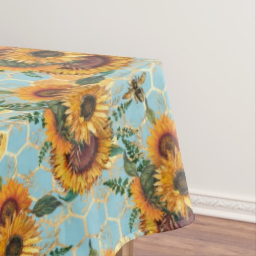 Sunflower Bee Hive Honeycomb Golden  Tablecloth