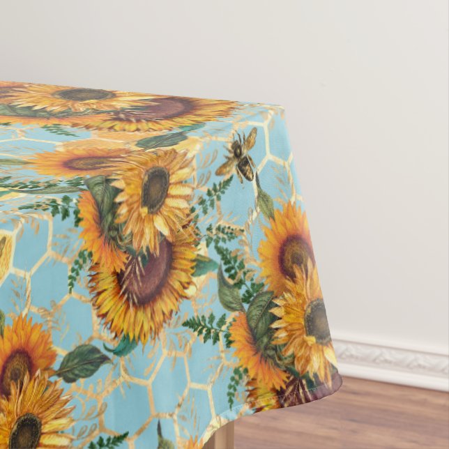 Sunflower Bee Hive Honeycomb Golden  Tablecloth (In Situ)