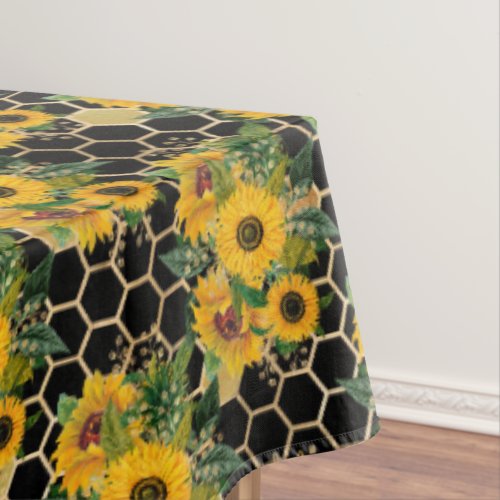 Sunflower Bee Hive Honeycomb Golden  Tablecloth