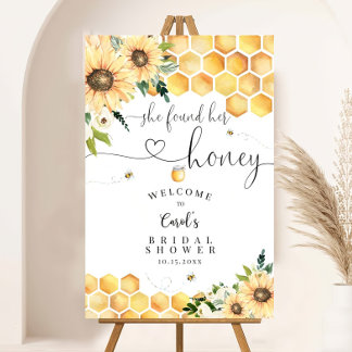 Sunflower Bee Honey Bumble Bridal Shower Welcome Foam Board