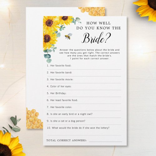 Sunflower Bee Honeycomb Bridal Shower Game