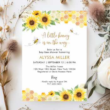 Sunflower Bee Little Honey Baby Shower Invitation by LittlePrintsParties at Zazzle
