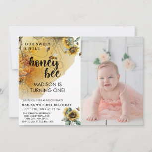 Sunflower Bee Photo Birthday Invitation