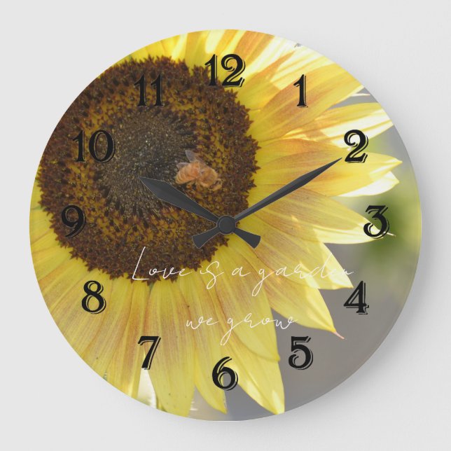 Sunflower Bee Photography   Large Clock (Front)