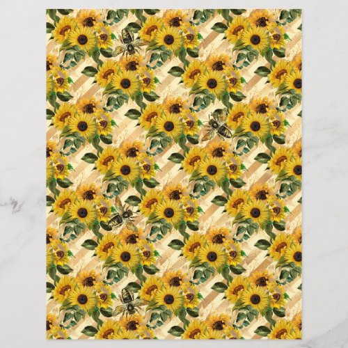 Sunflower Bee Scrapbook Paper Sheet