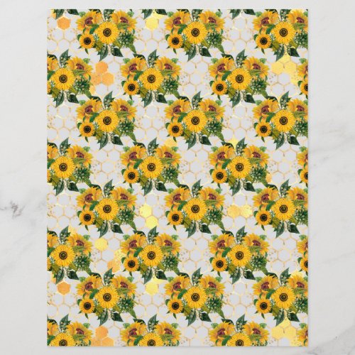 Sunflower Bee Scrapbook Paper Sheet