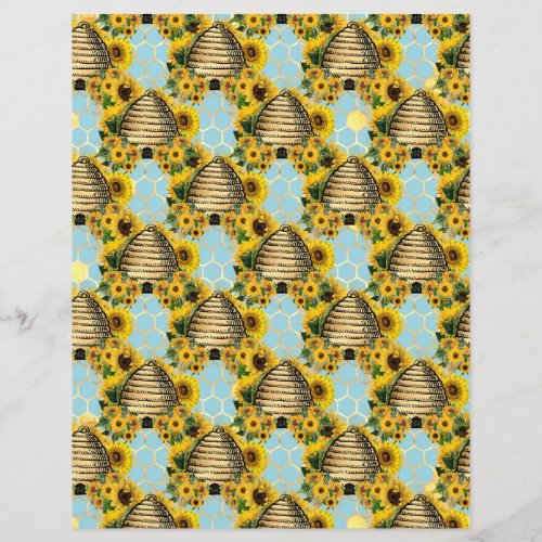 Sunflower Bee Scrapbook Paper Sheet