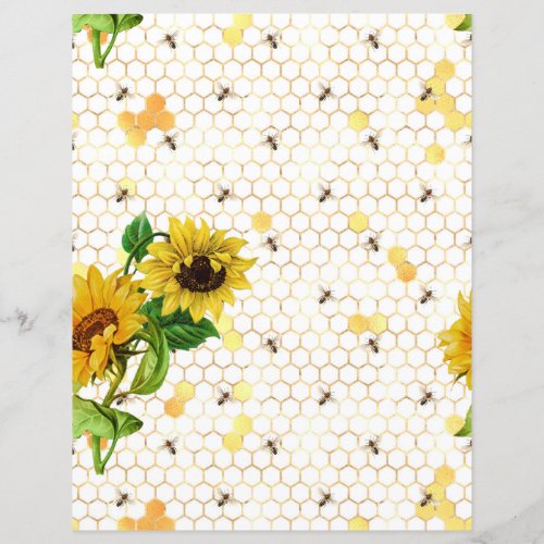 Sunflower Bee Scrapbook Paper Sheet