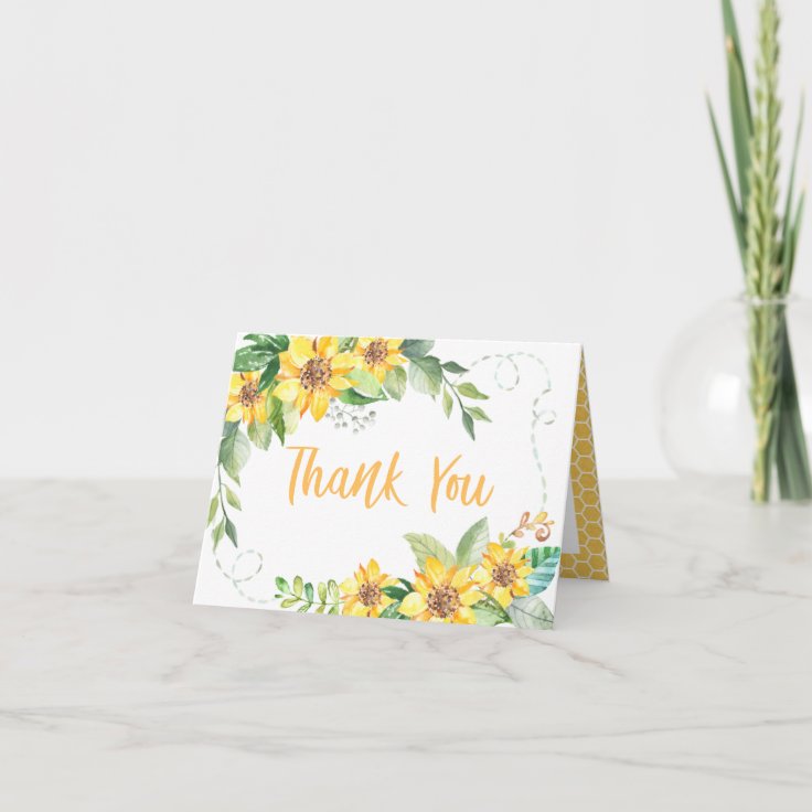 Sunflower Bee Thank You Card | Zazzle