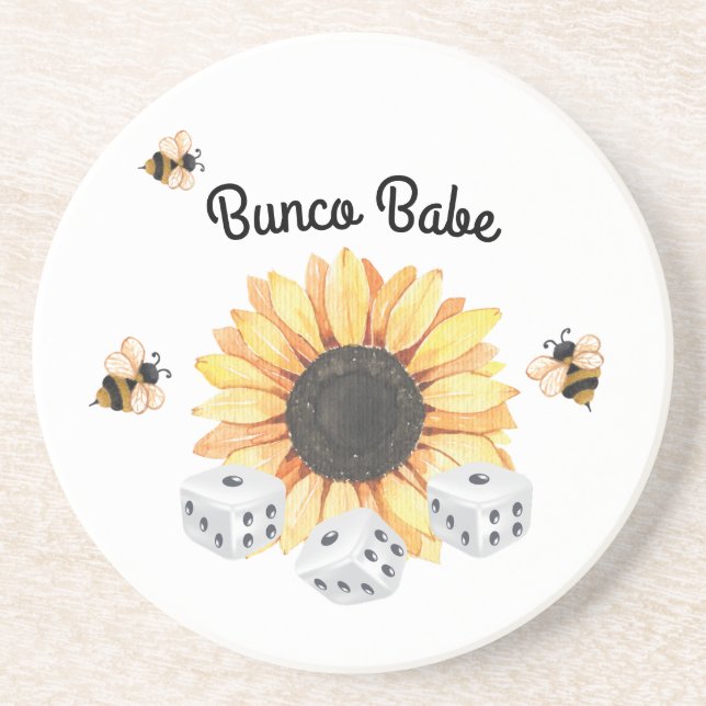 Sunflower Bees Floral Dice Bunco Coaster (Front)