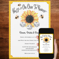 Sunflower Bees Floral Dice Bunco Invitation
