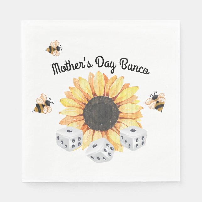 Sunflower Bees Floral Dice Bunco Napkins (Front)
