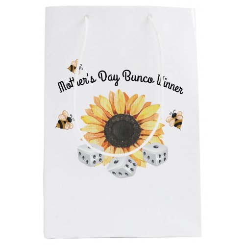 Sunflower Bees Floral Dice Winner Bunco Medium Gift Bag