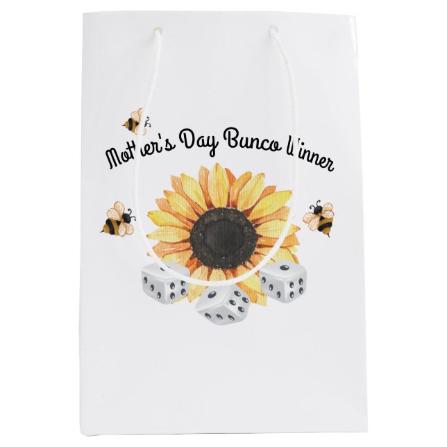 Sunflower Bees Floral Dice Winner Bunco Medium Gift Bag (Front)